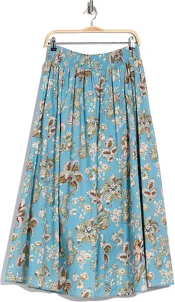 Elie Tahari Floral Paisley Smocked Waist Stretch Cotton Skirt in Dream Garden Print at Nordstrom Rack, Size X-Large