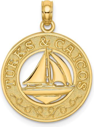 Diamond2Deal 14k Yellow Gold TURKS AND CAICOS Circle with Sailboat Charm Pendant