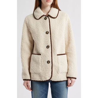 Bernardo Contrast Trim Faux Shearling Jacket in Cream at Nordstrom Rack, Size X-Small