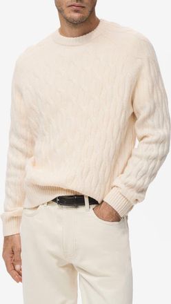 Mango Cable Crewneck Sweater in Ecru at Nordstrom, Size Xx-Large