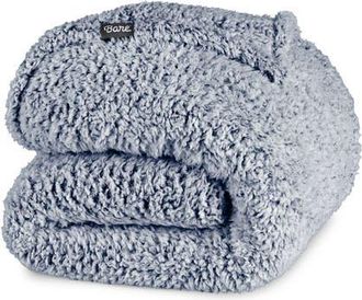 Bare Home Tipped Faux Shearling Blanket in Dark Blue at Nordstrom, Size Full