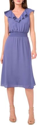 Vince Camuto Ruffle Smocked Midi Dress in Indigo at Nordstrom, Size Xx-Small
