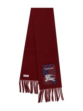 Burberry fringed logo-patch scarf - unisex - Cashmere - OS - Red