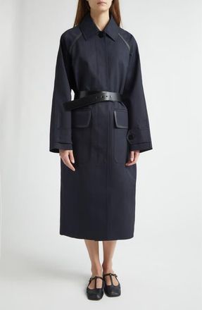 Nackiy&eacute; Discrete Virgin Wool Gabardine Trench Coat in Midnight Noir at Nordstrom, Size 6 Us