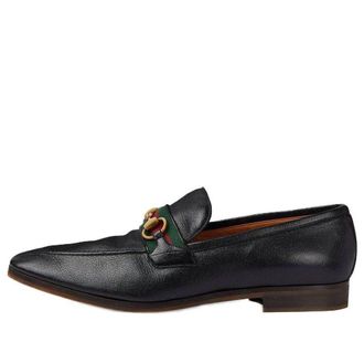 Gucci Leather Grosgrain Trim Dress Loafers Black Red 759473-AACOT-1084