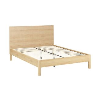 Sweeek Cama con somier a l&aacute;minas y cabecero 160x200cm, decoraci&oacute;n madera