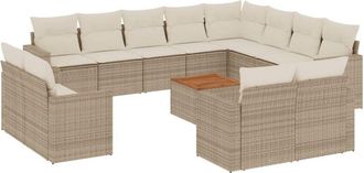vidaXL Set Sof&aacute;s De Jard&iacute;n Con Cojines 13 Pzas Rat&aacute;n Sint&eacute;tico Beige Vidaxl