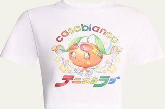 Casablanca Orange Mascot Short-Sleeve Crop T-Shirt
