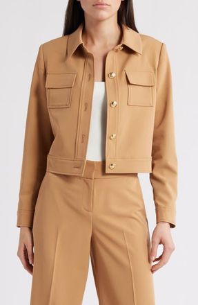 Tahari by ASL Woven Crop Jacket in Camel at Nordstrom, Size 16P