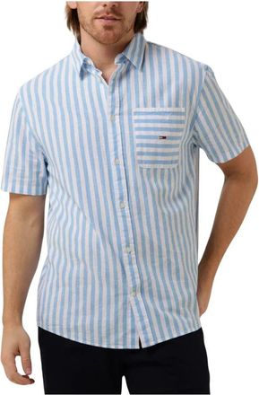 Tommy Jeans Casual Gestreept Linnen Overhemd - Heren - Korte mouwen Overhemden - Veelkleurig - S - Linnen - Overhemden