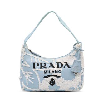 Prada Pre-owned Handbags, female, Blue, Size: ONE SIZE Pre-owned Floral Jacquard Mini Bag