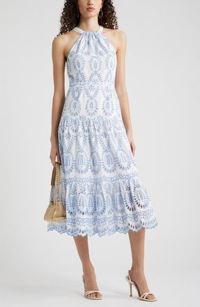 Chelsea28 Cotton Eyelet Tiered Dress in White- Blue Eyelet at Nordstrom, Size X-Large