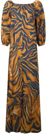Alberta Ferretti Lange jurk met pofmouwen - Dames - Maxi kleedjes - Veelkleurig - L - Katoen - Kleedjes