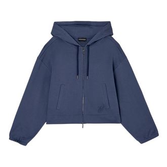 Emporio Armani Hoodies & sweatvesten, Dames, Blauw, M, Katoen, Katoenen jas met trekkoord