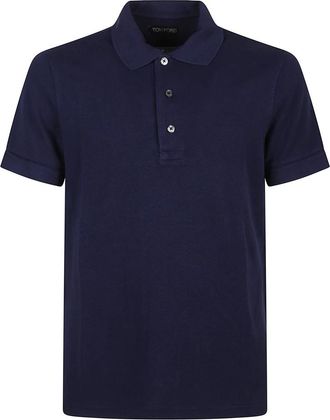 Tom Ford Blauwe Polo Shirt Knoopsluiting Korte Mouw - Heren - Polos - Blauw - L - Tops