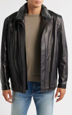 Remy Leather Leather Jacket with Removable Inset Bib in Noir/Rustic at Nordstrom, Size 38