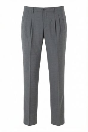 BRIGLIA 1949 Gray Plattis Double Darts Wool Straight-Leg Pants