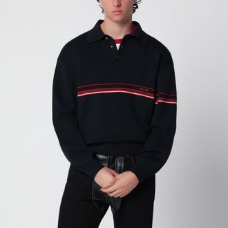 Versace Polo blu navy in maglia di cotone con logo ricamato