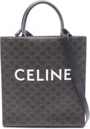 Celine Black Brown Coated Canvas Leather Handbag Tote Bag (Pre-Owned)