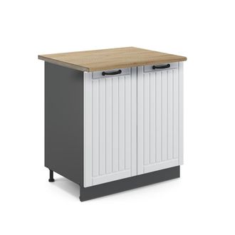 Vicco Armario Bajo Para Fregadero Fame-line, Blanco Casa De Campo, 80 Cm Con Estante, Et Roble
