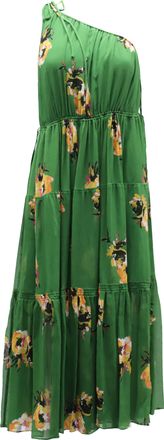 A.L.C. A. L.C. Tenley Flroal One Shoulder Dress in Green Silk