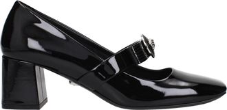 Versace Black Leather Mid Heel Womens Pumps