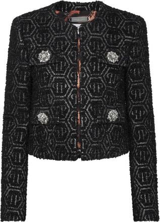 Philipp Plein Tweed Jacket Monogram - Dames - Blazers - Zwart - L - Tweed - Jassen