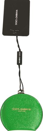Dolce & Gabbana Womens Green Calfskin Leather Round Logo Hand Mirror Holder Calf Accessory