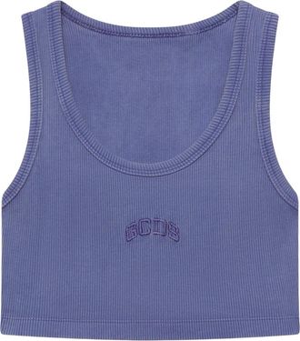 GCDS Gcds, Tops, Dames, Paars, XL, Cropped Ribbed Jersey Top