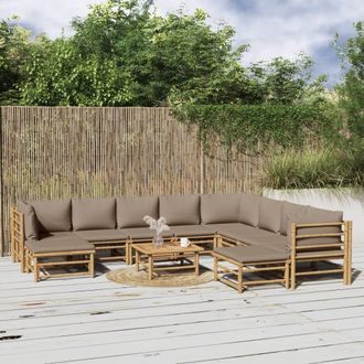 vidaXL Set De Muebles De Jard&iacute;n 11 Piezas Bamb&uacute; Y Cojines Gris Taup&eacute; Vidaxl