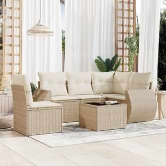 vidaXL Juego De Sof&aacute;s Jard&iacute;n Con Cojines 6 Pzas Rat&aacute;n Sint&eacute;tico Beige Vidaxl