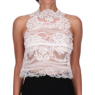 Ermanno Scervino Tops, Dames, Wit, M, Leer, Patchwork Macram&eacute; Kant Mouwloze Top