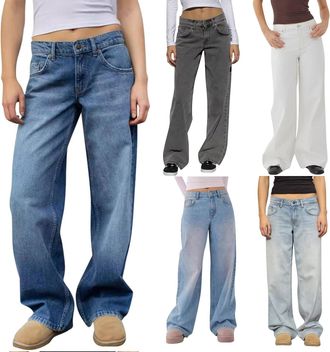 Generic Wide Leg Jeans WomenStraight Leg Jeans for Women Ladies Mid Waisted Wide Leg Baggy Denim Trousers Casual Loose Fit Mopping Boyfriend Jean Comfortable 