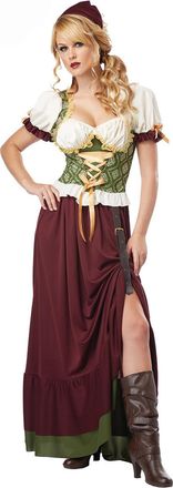 Generic Dirndl Womens Midi Costume Dress Long Dirndl Dress Costume Red Green Traditional Skirt Knee-Length with Traditional Blouse Costume Dresses Elegant for