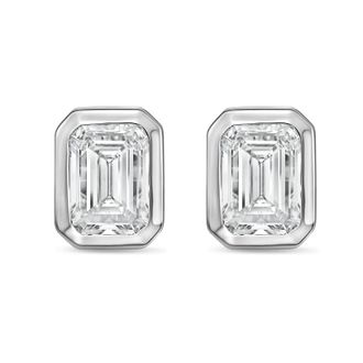 Diana M. Jewels 14Kt White Gold 15.00 cts Lab Grown Emerald Diamond Bezel Studs