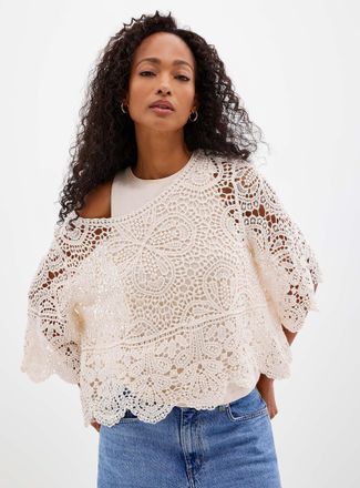 Contemporaine Womens Bell-sleeve crocheted sweater
