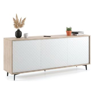 Dmora Aparador Fresia, Mueble Buffet Con 3 Puertas Y 1 Balda Regulable, Elegante Aparador Para Sal&oacute;n, Gabinete De Tv, 100% Made In Italy, Cm 184x45h77, Blan