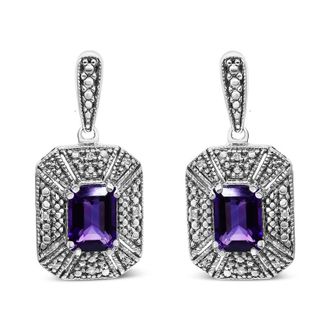 House of Brilliance 925 Sterling Silver Diamond Accent and 7x5mm Purple Amethyst Stud Earrings (I-J Color, I2-I3 Clarity)