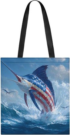 Generic US Flag Marlin Fish Tote Bag for Women Men Shoulder Bags Purses Pouch Handbags