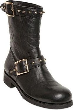 Jimmy Choo London Black Leather Biker Boots Size 36.5