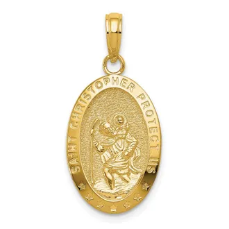 Diamond2Deal 10k Gold Saint Christopher Medal Pendant