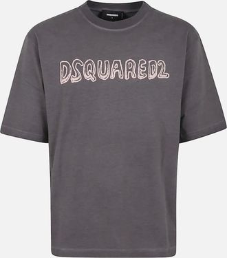 Dsquared2 Mens Dsquared2 Best Fade Loose Fit Cartoon Logo T-Shirt Charcoal Grey - Size: 44