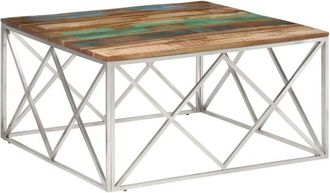 vidaXL Coffee Table Silver Stainless Steel and Solid Reclaimed Wood vidaXL
