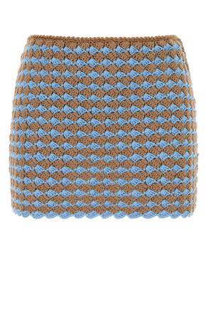 Prada Womens Two-tone Crochet Mini Skirt - Tan Cotton - Size EU 38 (Womens)