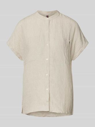 Tommy Hilfiger Relaxed Fit Leinenbluse mit kurzen &Auml;rmeln in Ecru, Gr&ouml;&szlig;e 36