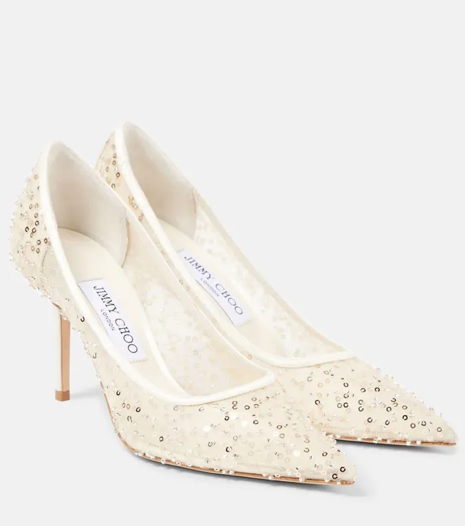 Love 85 beaded mesh pumps