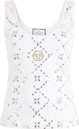 Philipp Plein Tank Top Rhomb Flower Strass
