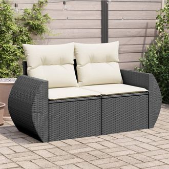 vidaXL Vidaxl - Sof&aacute; De Jard&iacute;n 2 Plazas Con Cojines Rat&aacute;n Sint&eacute;tico Negro
