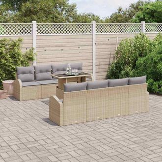vidaXL Vidaxl - Conjunto De Sof&aacute; De Jard&iacute;n Manual 9 Pcs Beige 100 X 55 X 73 Cm