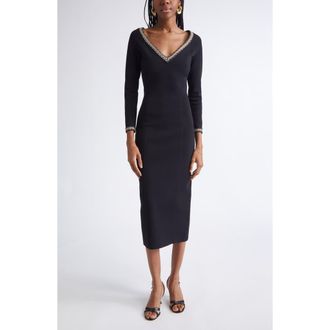 St. John Imani Braided Trim Knit Midi Dress in Black/Gold at Nordstrom, Size X-Small
